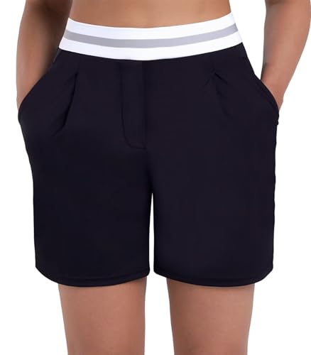 Sunzel Women's Pleated Athletic Shorts with Pockets Elastic High Waist Flowy Wide Leg Workout Shorts for Yoga Running Lounge Black