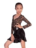 OTMYIGO Professionelles Latein-Tanzkleid für Mädchen, Kinder-Salsa-Tanzkleidung, Kinderaufführung, Karneval, lateinamerikanische Bühnenkleidung, Party-Wettbewerbskleidung,Schwarz,150