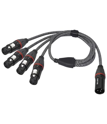 SZLliyxs 3-Pin XLR Y Splitter Cable (1 Male to 4 Female, 2FT) - Zinc Alloy & Oxygen-Free Copper, EMI Shielding for Mixer, Microphone, Studio & Live Sound