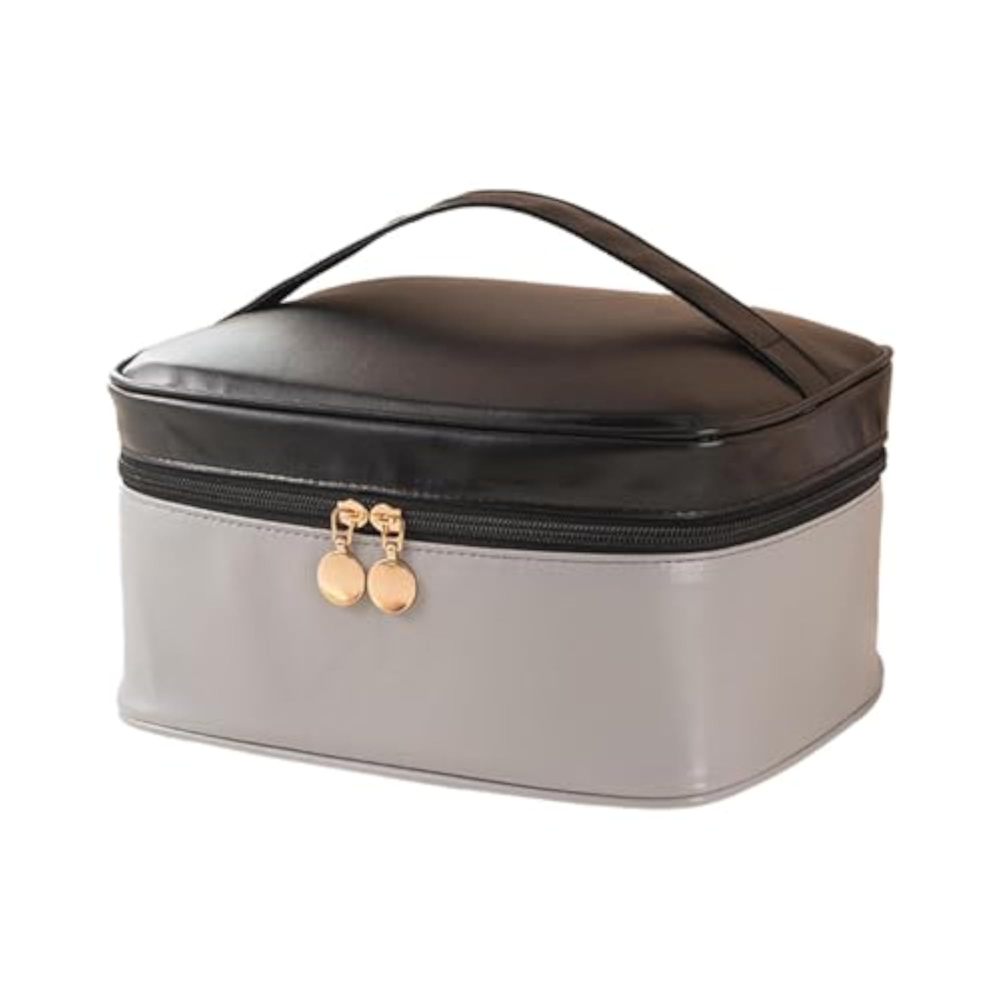 Women's Travel Makeup Bag for Full Size Toiletries, Black Gray