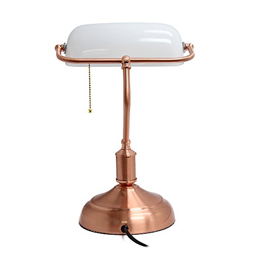 Simple Designs Lt3216-Rgd Executive Banker's White Glass Shade, Rose Gold Desk Lamp 10.5 X 8.66 X 14.75 #TOP2