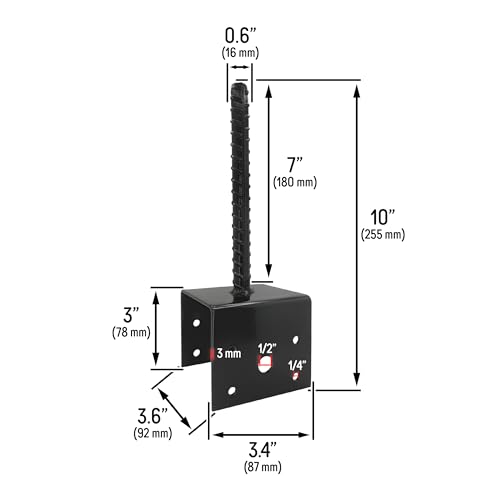 U Shaped 4x4 Deck Post Concrete Anchor Spike, Fence Post Base, Black Powder Coated (2 Pack) by A.A - Used condition - Image 3