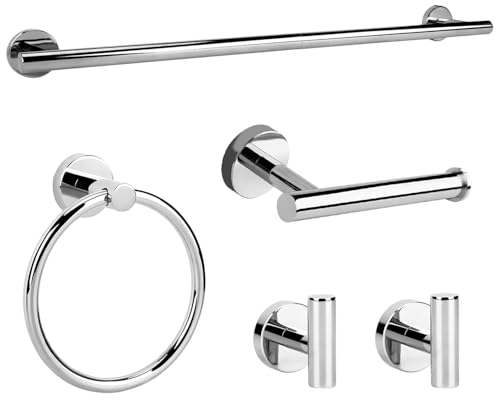 Ntipox - Ntipox Polished Chrome Bathroom Hardware Accessories Set 5 Piece, Stainless Steel Bath Towel Bar Set 24 Inch,Toilet Paper Holder,Towel Ring Holder,Towel Rack Set,Gold Bathroom Accessories Kit Silver