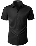 Lusead Black Button Down Shirt Men Breathable Plain Dress Shirt Graduation Homecoming Guest Short...