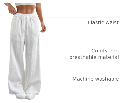 Image of SHENHE Girl's Linen Low Waisted Drawstring Button Front Loose Long Pants Casual Boho Trousers