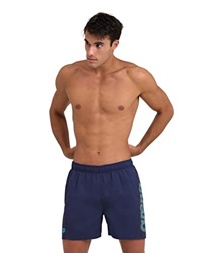 ARENA Men's Fundamentals Logo Beach Boxer Navy-Turquoise