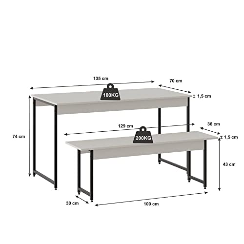 Conjunto Mesa de Jantar com 2 Bancos Estilo Industrial Active Yescasa