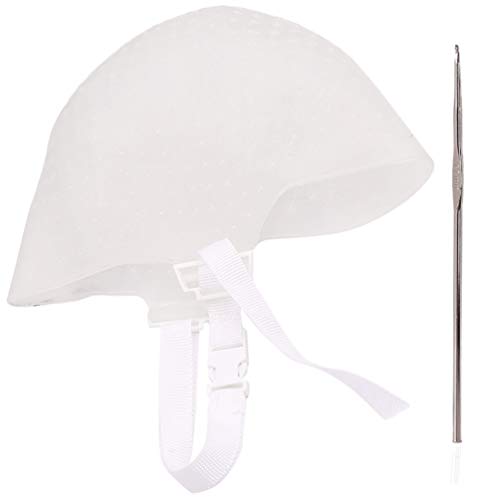 FRCOLOR 2pcs Silicone Highlight Cap Frosting Coloring Hat Salon Hair Coloring Dye Cap Salon Hairdressing Tools with Hooks for Women Girls Dyeing Hair (White)