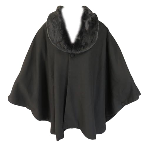 [wyenishiya] 和装コート 着物 ケープ ファー付き 和洋兼用 ポンチョ ファー取外し可能 おしゃれ 2way レディース 冬 へちま衿コート ミドル丈 暖かい 防寒 アウター 羽織 フォーマル (ブラック, フリーサイズ)