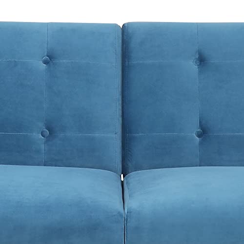 Wirrytor 70" Velvet Futon Sofa Bed With Golden Metal Legs, Convertible Sleeper Bed, Modern Tufted Loveseat Sofa With Adjustable Backrest For Home Office Living Room Bedroom, Blue #TOP4