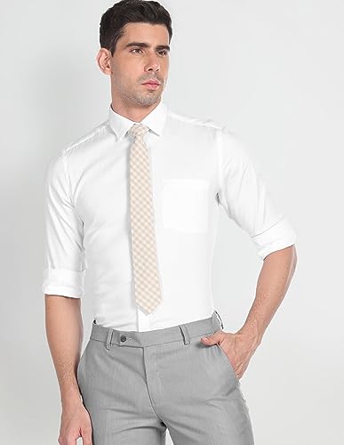 Image of Arrow Solid Slim Fit Mens Formal Shirt - 100% Cotton, Breathable & Comfortable, Full Sleeves Shirts for Men