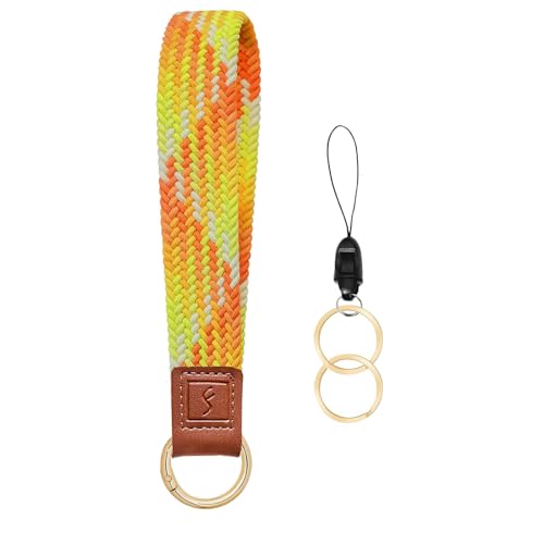 Fishent Stretchy Key Chain, Cute Keychain Wristlet, Upgraded Woven Wrist Lanyard for Keys, Key Chains for Women Men Car Keys ID Badges Card Wallet Phone, Gradient Orange