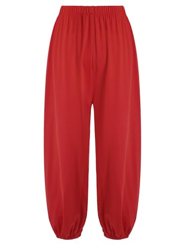 dPois Pantalon Kung Fu Enfant Garçon Fille Tai Chi Wing Chun Kimono Léger Pantalon Cargo Jogging Rouge 11-12 Ans