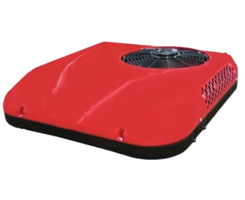 VoyageViewカーエアコン、12V / 24Vユニバーサル電動トラック/ RVルーフエアコン、超薄型ルーフ、RVエアコンユニット、キャンピングカーの冷房/暖房 (冷房と暖房が一体になった,レッド 24V)