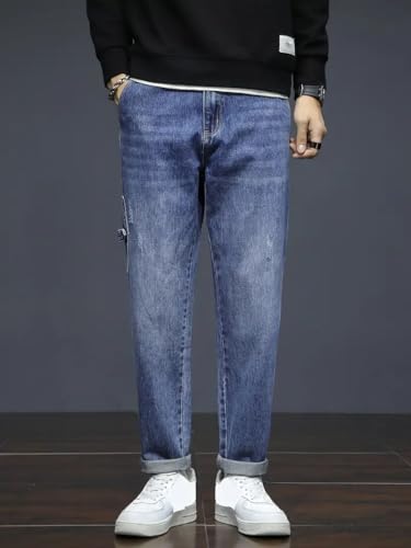 Image of Men's Loose Fit Denim Jeans | Mid Rise Straight Baggy Fit | Stretchable Casual Streetwear Jeans for Men