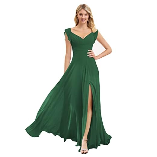 vintys Vestidos femininos de manga curta para madrinha de casamento longos bolsos laterais plissado chiffon formal vestido de noite com fenda VT029, Verde esmeralda, 5