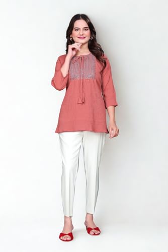 Image of SHANTVAN GALLERY Women's Tunics - Stylish & Comfortable Kurti for Woman with 3 /4 Designer Sleeves | Elegant Indian Short Tunic Top for Ladies | Casual, Festive