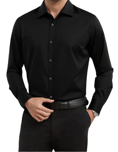 Mens Stretch Dress Shirts Long Sleeve Slim for Muscle Fit Button Down Wrinkle Free Business Casual Wedding Shirts