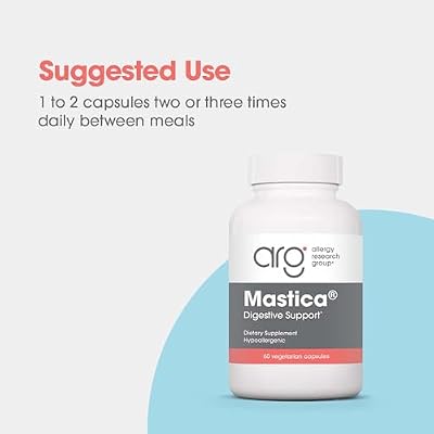 Allergy Research Group ARG Mastica Digestive Support - Supports Digestive Comfort - Delivers 1000 mg Chios Mastic Gum Resin per Serving - Vegetarian & Hypoallergenic - 30 Servings - 60 Capsules