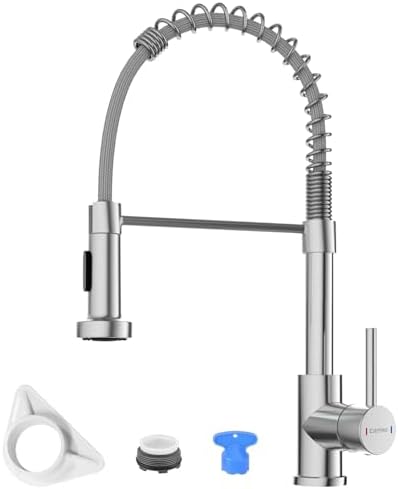 EGSO Ausziehbarer Küchenwasserhahn Weiß - 3 Funktionen, 360° Drehbar, Messing