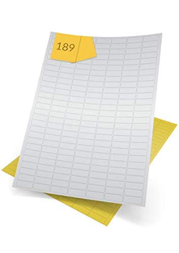 Metallic Rectangle Gold or Silver, Self-Adhesive A4 Labels, Laser Printer (189 per Sheet, 25 x 10mm, Silver 100 Sheets)