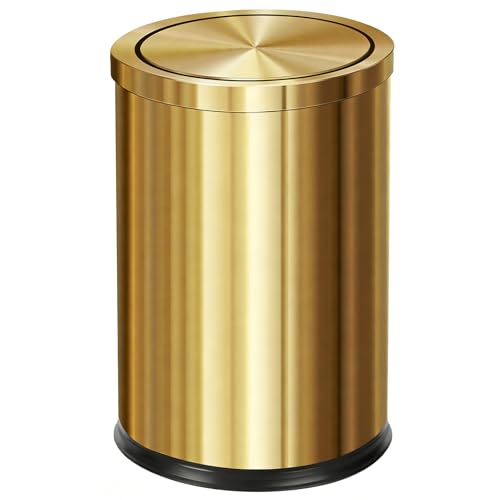 2.4gallon Steel Gold Bathroom Trash can with Swing Lid,Fingerprint-Proof by Huaqinglian - Used condition - US$45.99