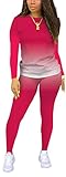 ZonJie Two Piece Outfits Tie Dye Gradient Jumpsuits for Women Casual Long Sleeve Print Bodycon Long...