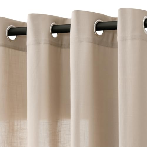 Nanspring Extra Long Linen Curtains 120 Inches Long Grommet Tan