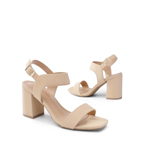 DREAM PAIRS Women's Heeled Sandals Chunky Heels,Size 8.5,Nude-Nubuck by DREAM PAIRS - Used condition - Image 9