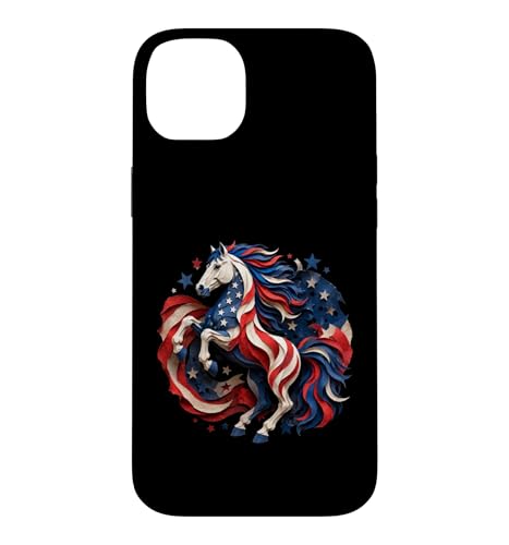 Horse Patriotic Equestrian 4th Of July USA American Flag �X�}�z�P�[�X iPhone 14 Plus �p