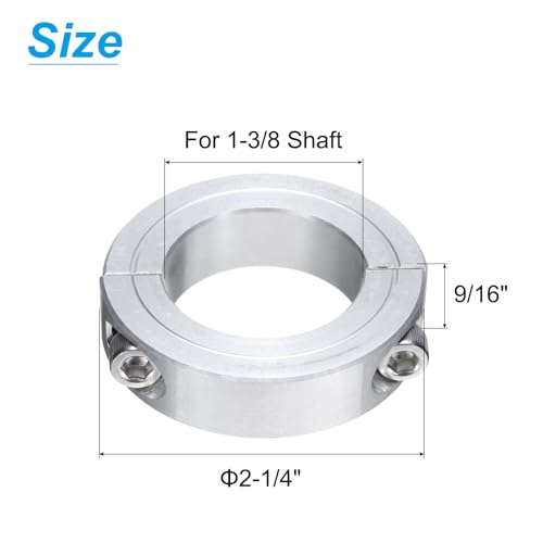 QUARKZMAN 4 Stück Doppelt geteilte Klemmring für 1-3/8 Welle, zweiteiliger Klemmring, 2-1/4 Außendurchmesser, 9/16 Dicke, Aluminiumlegierung mit Gewindestift geteilter Klemmring