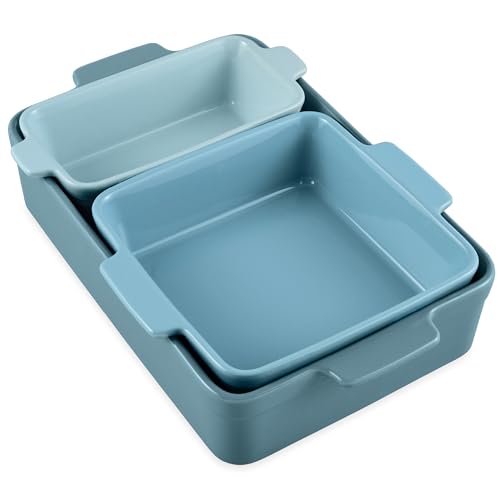 Best Choice Products Bakeware Set, Baking Dish Set, 3-Piece Nonstick, Toxin-Free, Ceramic Serving Dishes, Casserole, Bread Loaf, Square Pan, Space-Saving Nesting Design - Cornflower Blue