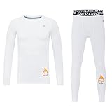 DEVOROPA Youth Boys Fleece Lined Compression Shirts & Pants Kids Girls Thermal Underwear Set Athletic Tops Leggings Baselayer White S