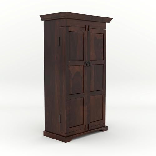 Image of Sheesham Solid Wood New Pre-Assemble Wooden Stylish Bar Cabinet /Wine Rack /Beer Bar /with Wine Glass Storage (Dark Brown)