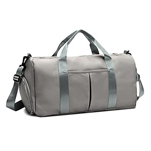 ZGWJ Sports Gym Bag with Wet Pocket & Shoes Compartment, Waterproof Shoulder Weekender Bag for Women and Men Swim Sports Travel Gym Bag Lightweight and easy Carry on Grey