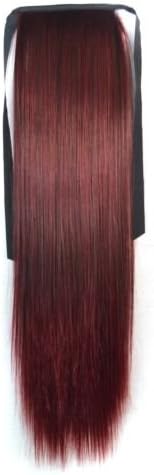 22" Clip in Long Straight Ribbon Hair Extensions Hair Piece (12 Wine Red)
