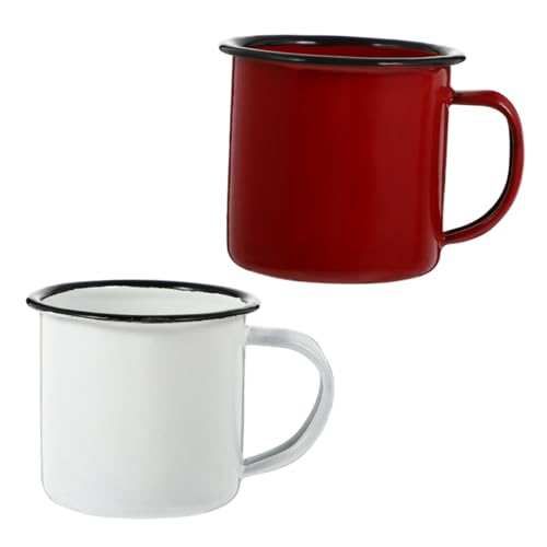 jojofuny Tazas de Hierro para Vino Estilo Vintage Pequeñas 2 Piezas Color Blanco y Rojo Multifuncionales para Bebidas Calientes y Frías Ideales para Uso Hogar Cafeterías y