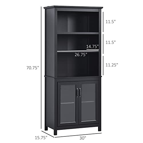 Homcom 71" Bookcase Storage Hutch Cabinet With Adjustable Shelves And Glass Doors For Home Office, Kitchen, Living Room, Black #TOP2