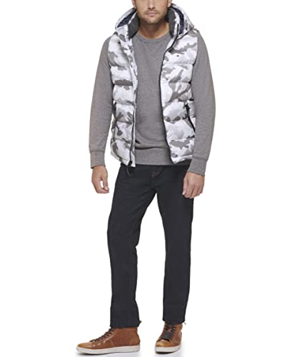 Tommy Hilfiger Herren Puffer Weste mit Kapuze, Camouflage weiß, S – Ansicht 3