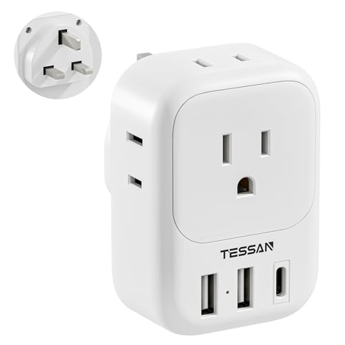 TESSAN 2 Prong to 3 Prong Adapter, Multi Plug Outlet Extender with 4 Outlets 3 USB Ports(1 USB C), Type A Travel for US to Japan, Philippines, Canada, Mexico, China, Thailand, Anguilla Type