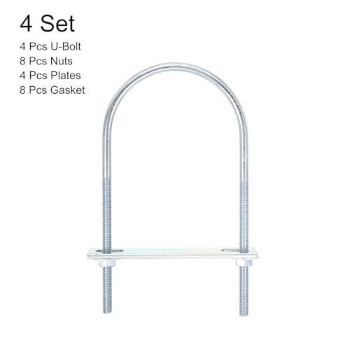 Image of uxcell Round U-Bolts, 4 Set 76mm Inner Width 150mm Length M6 Zinc-Plated Carbon Steel U Clamp Bolt with Nuts and Plates, for Boat Trailer