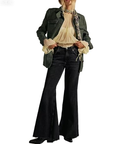 Pantalones Vaqueros Acampanados hasta el Suelo para Mujer Estilo Vintage Y2K de Cintura Alta Holgados de Pierna Ancha y Acampanados