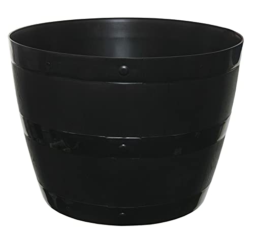 Optimal Products Black Plastic Planter Plant Pot Tub Garden Patio Out Or Indoor Barrel Flower Pot 35cm & 50cm (50cm (1 Barrel Planter) Black)