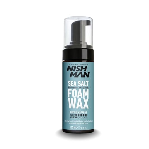 NISHMAN Sea Salt Foam Wax 150ml – Shine and Volume Styling Foam – Strong Flexible Hold – Keratin Infused Texture Booster – Defines Waves and Curls – Anti Frizz Hair Styling Mousse for Men