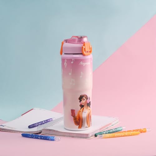 Image of Nayasa Duo-Sip Water Bottle - 730ml | Music Theme | BPA-Free, Dual Drinking Modes | Leak-Proof Insulated Steel Inner | For School, Office, Gym & Travel | Pink