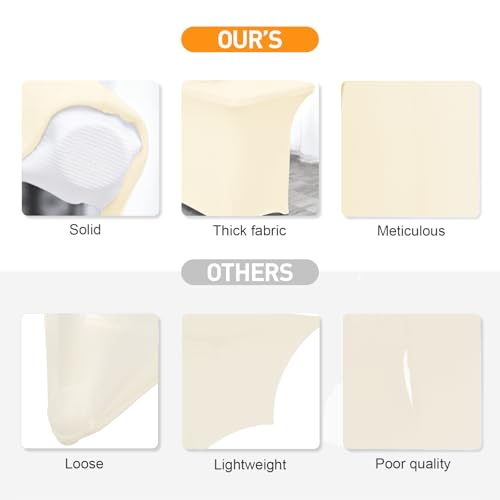 Image of SEPARO 2 Pack 6 Ft Beige Spandex Table Cover Fitted Rectangular Tablecloth Stretchable Fabric Table Cloth 6 ft Wrinkle-Free for Party Tradeshows Banquet Weddings Cocktail