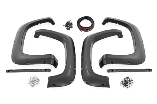 Rough Country Pocket Fender Flares for Chevy Silverado 2500HD/3500HD (2020-2026) – 2" Tire Coverage, 6.5" Height, Riveted Style, UV-Resistant ABS, Paintable Matte Black