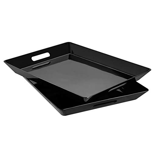 I Bkgoo Black Large Tray,Melamine Serving Tray With Handles, Set Of 2 Rectangular Tray For Food Organizer,Breakfast, Lunch, Dinner 15.5 X 12.2 X 1.6 Inch #TOP24
