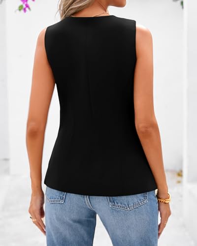 BTFBM Summer Sleeveless Blazer Vest For Women Dressy Button Down Round Neck Business Casual Outfits Work Suit Vests Tops(Black, X-Large) — view 3