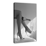 ZJIXAOSD Impresión de vino de mujer de tacones altos, blanco y negro, carrito de bar (3) lienzos para decoración de pared, pósteres para decoración de pared, hogar, bar, restaurante, garaje, cafetería